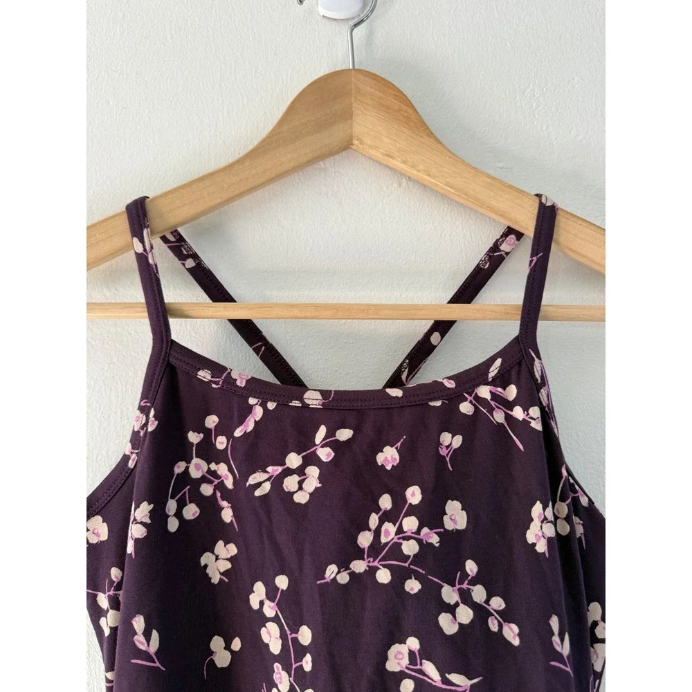 Pact Organic Cotton Floral Fit & Flare Dress Purple Cross Back Pockets Small - Picture 6 of 7